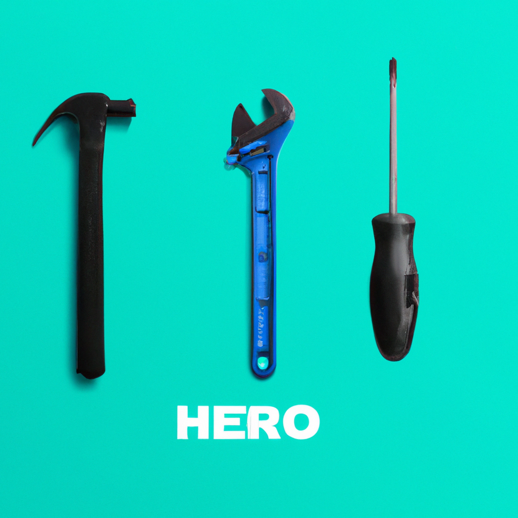 Strumenti per riparazioni domestiche su sfondo minimal con accenti teal